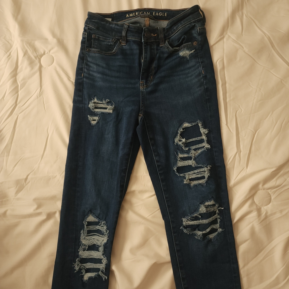 American Eagle Outfitters Blue Skinny Jeans with Edgy Distressing